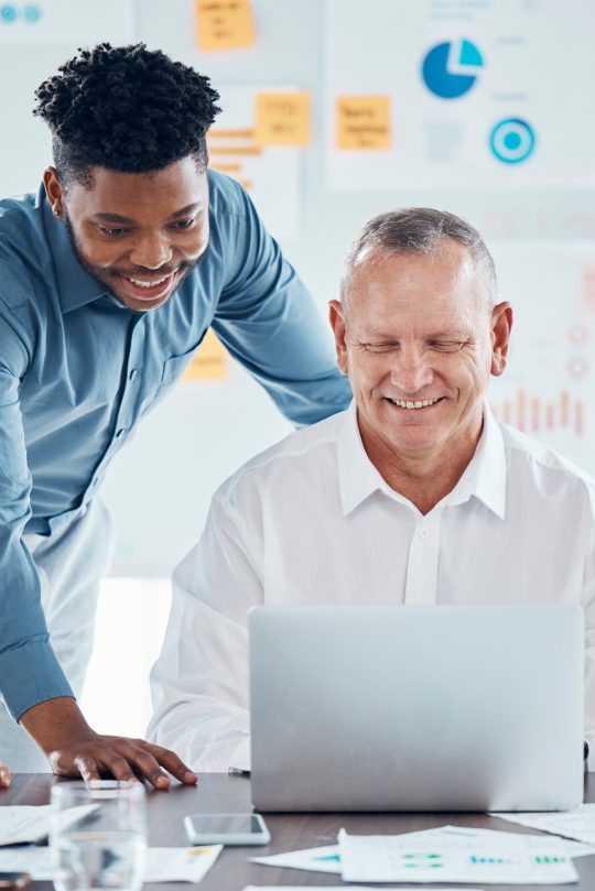 Digital marketing, seo and collaboration business meeting to review team sales, goals and analytics
